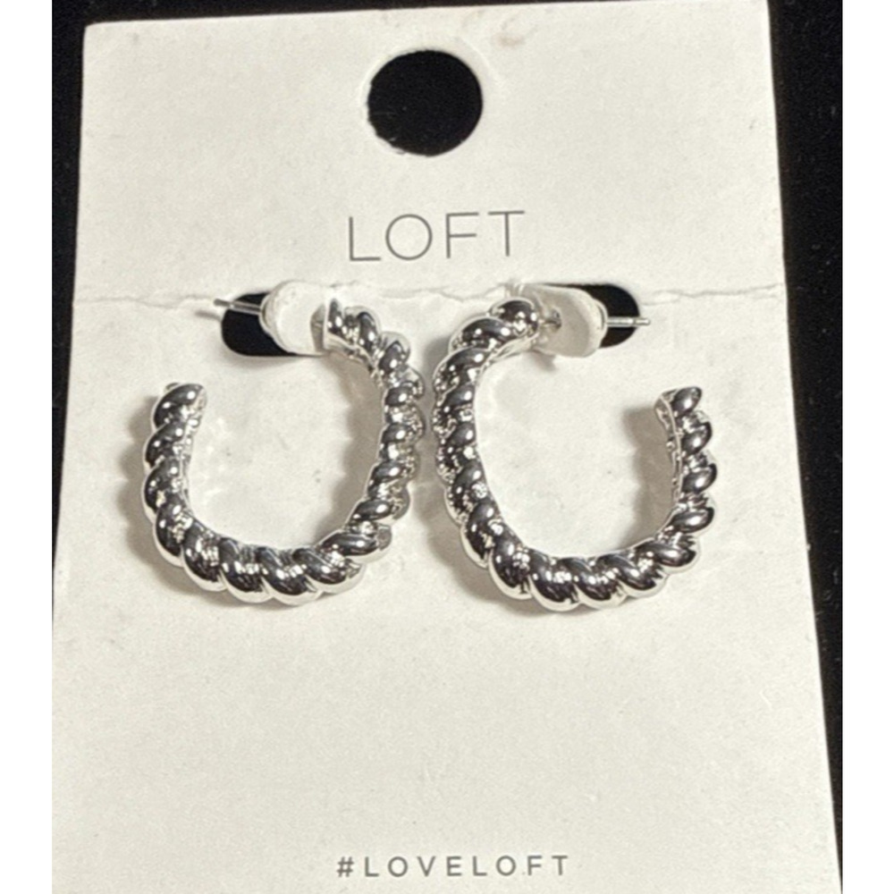 NEW Ann Taylor LOFT Twist Open Hoop Stud Earrings Gold Tone Oval 1 Inch